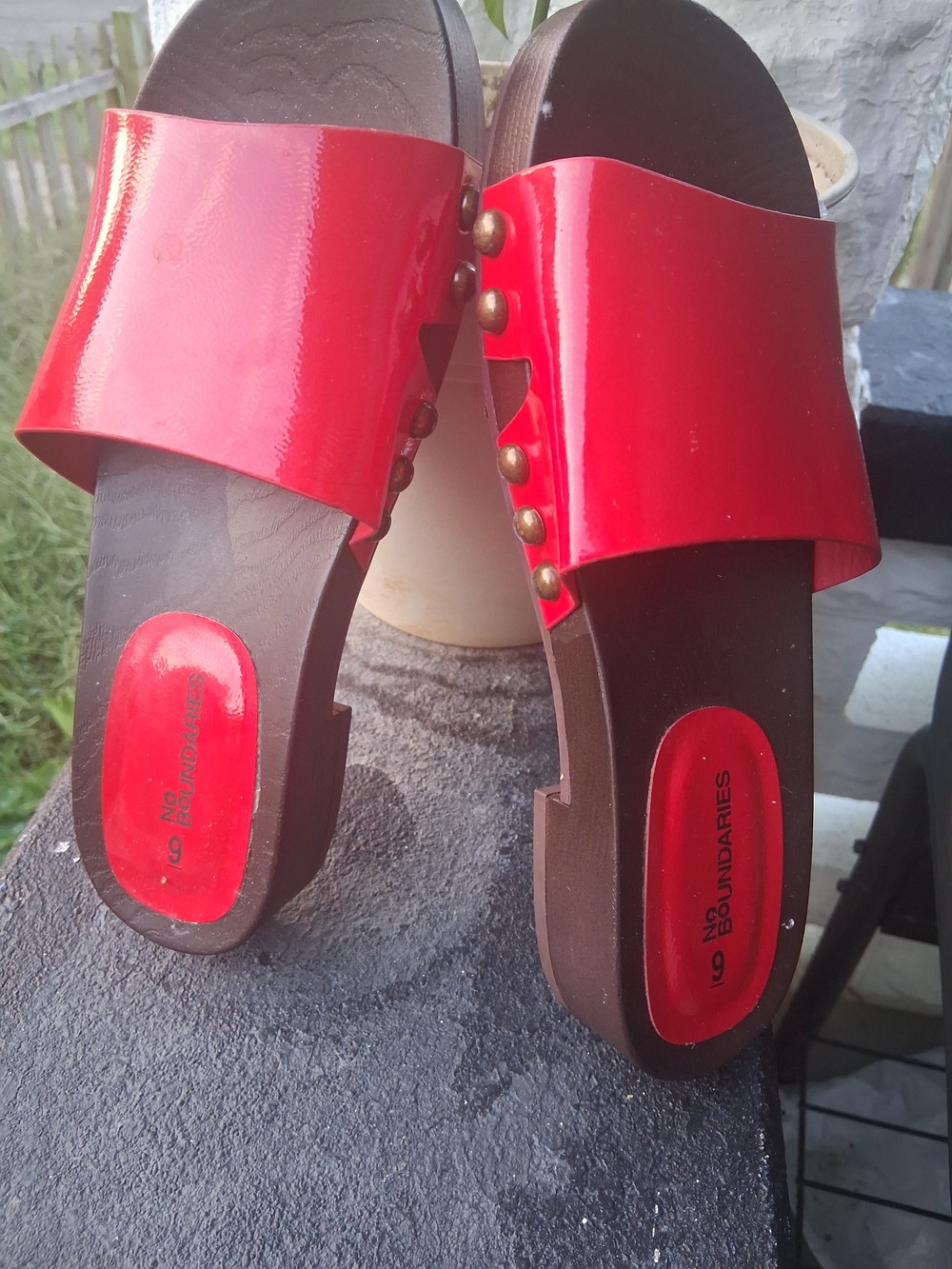 Women’s Red Slide Sandals with Stud Detail